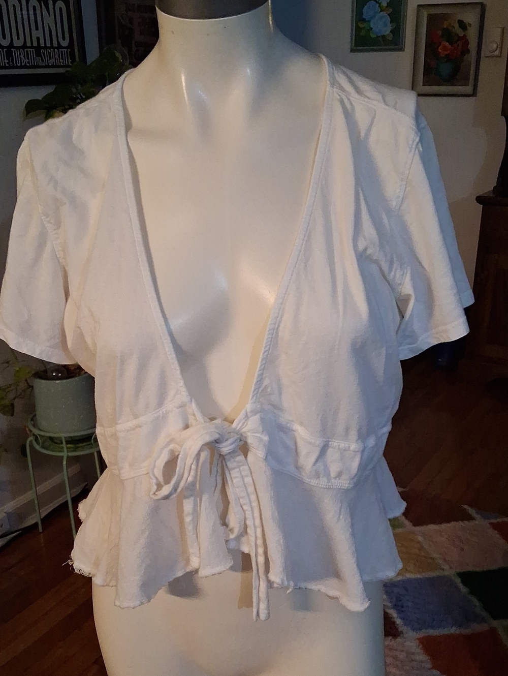 We The Free White Tie-Front Peplum Crop Top